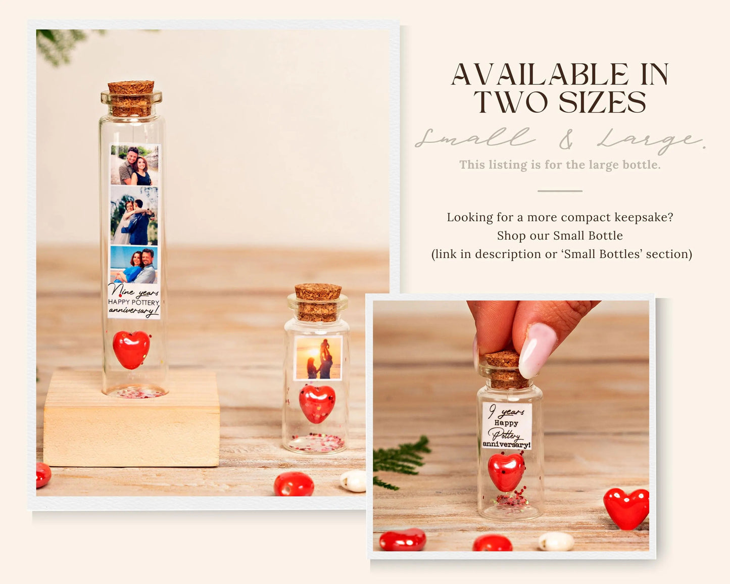 9th Anniversary Red Ceramic Heart Message Bottle